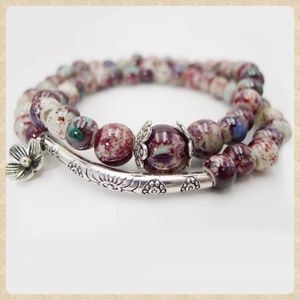 Beaded Flower Charm Bracelet Set